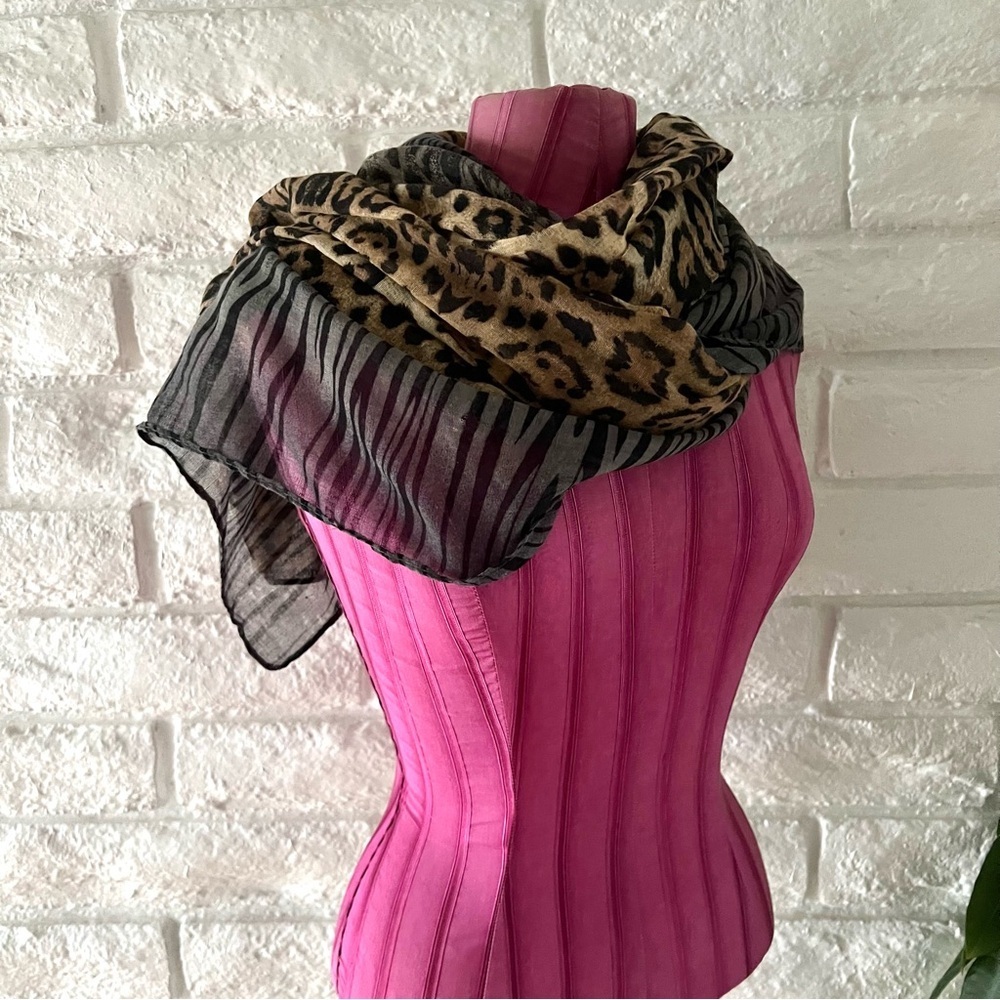 Leopard Print Scarf Black Stripes B1-1